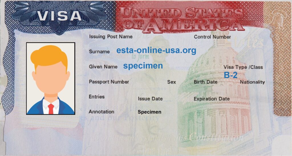 Photo du visa B2 pour touriste aux USA